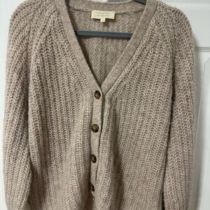 Sezane Basile Neutral Taupe Button-Front Knit Cardigan